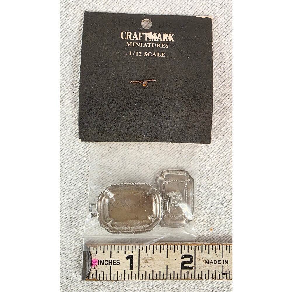 Vtg Craftmark Miniature Dollhouse Kitchen Serving Tray w/Lid & Handles Metal NOS